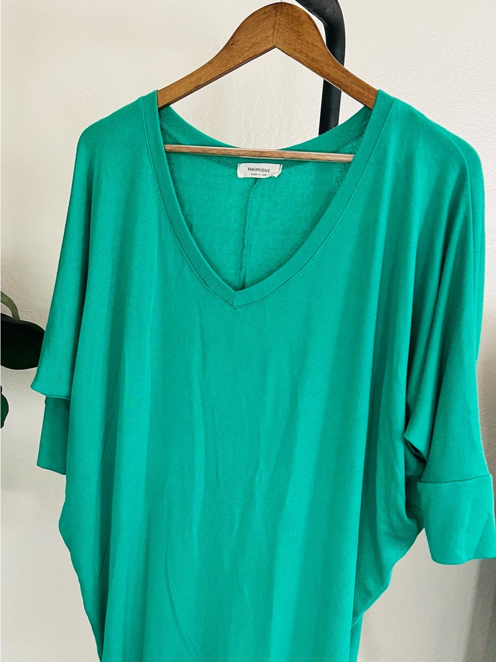 Green V-Neck Women's Top